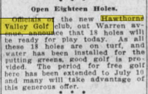 New Hawthorne Valley Country Club (Hawthorne Valley Golf Course) - Jun 30 1923 Article